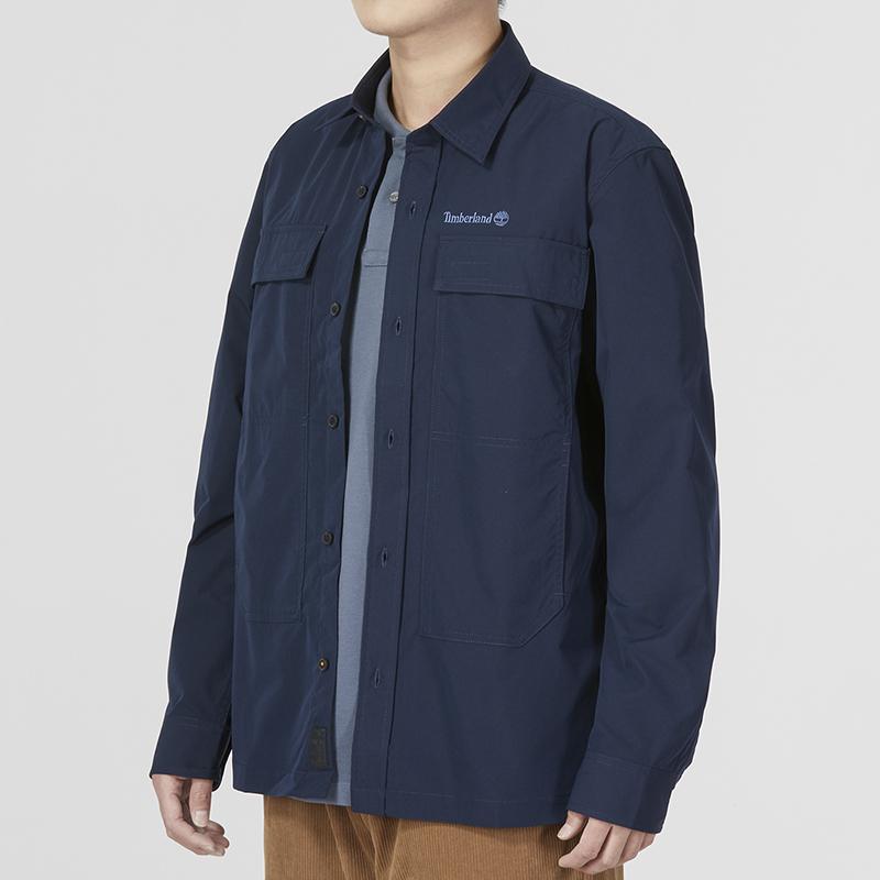 Timberland Solid Color Logo Embroidered Outdoor Casual Polo Long Sleeve Shirt Men shirts Dark-Blue A6895-433