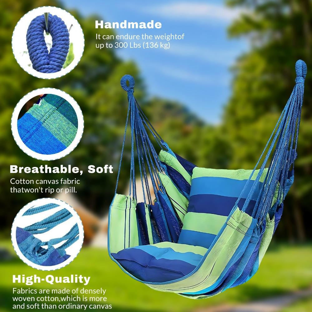 Gestreifte Canvas Hängemattenstuhl Outdoor/Indoor Hängesessel Einzelner Freizeit Schaukel 200KG Breite Tragfähigkeit Garten Strand Camping Hängematte