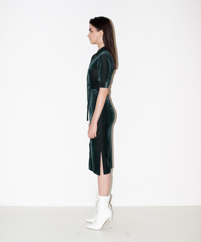 Chaenyuyog Front Open Velvet Dress [Green]