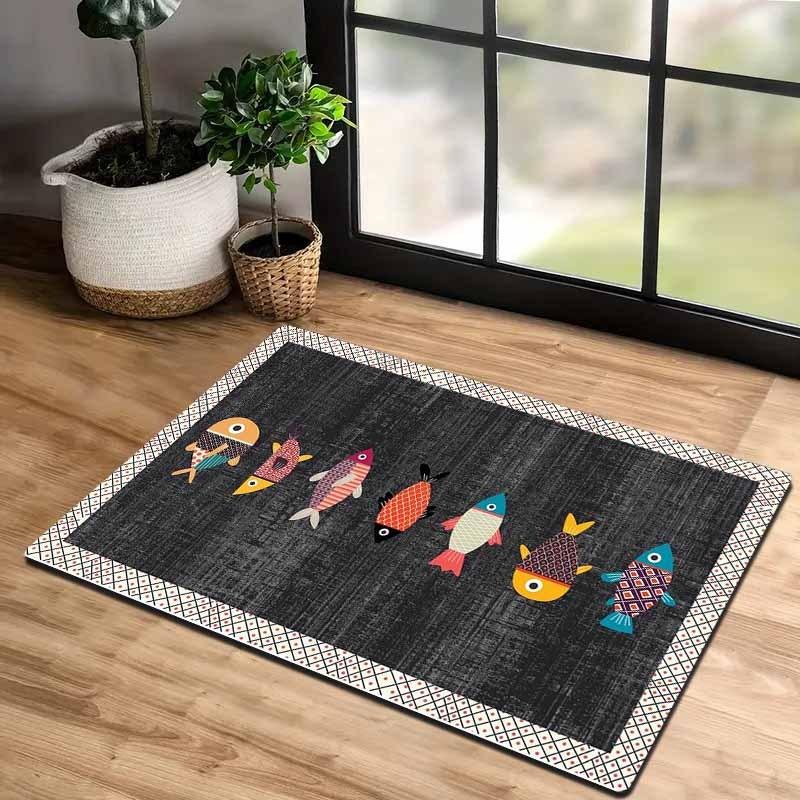 Vloerkleed met Kleine Visjes Print, Antislip en Slijtvast Tapijt voor Keuken, Woonkamer, Portaal en Huisdecoratie 40x60cm