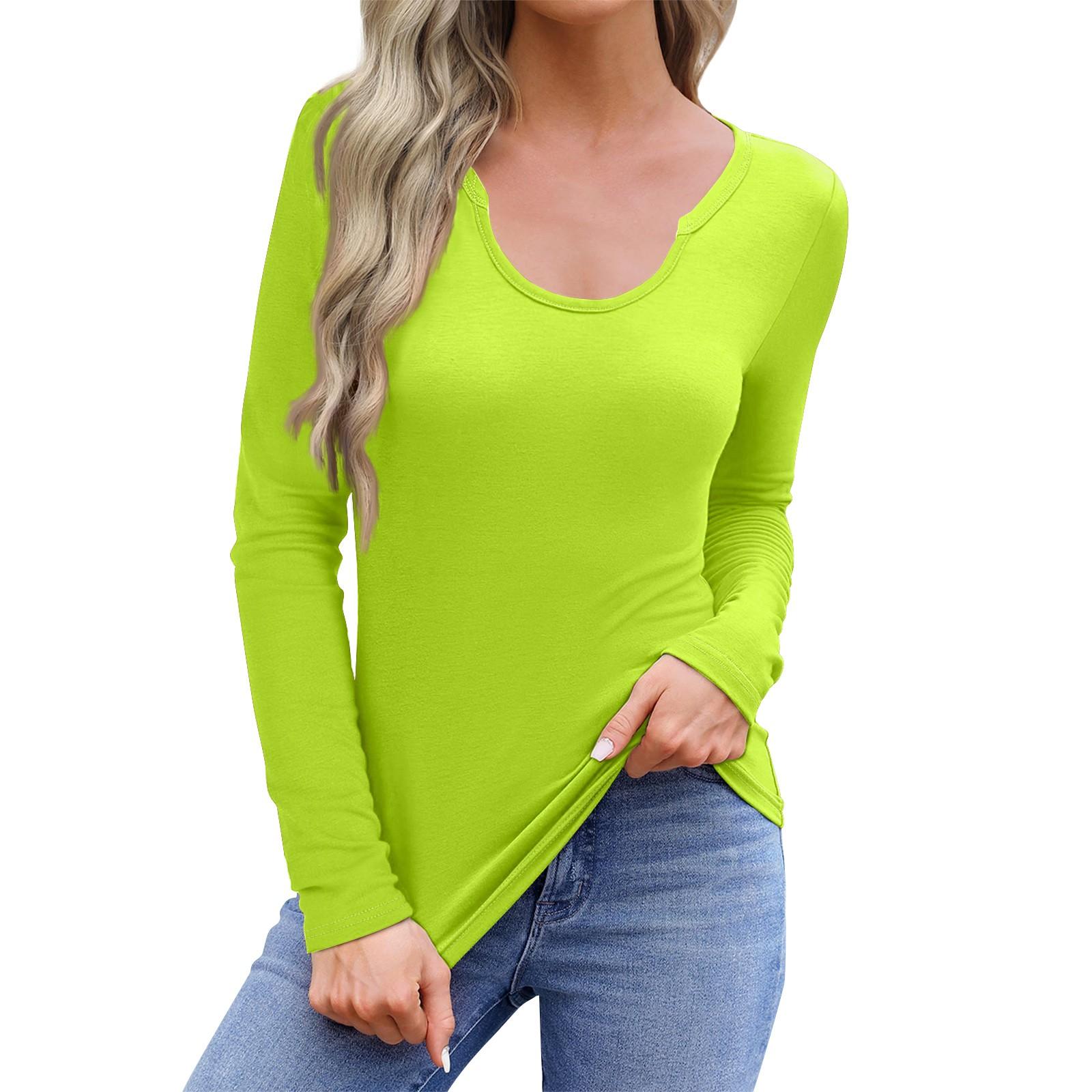 

Женская повседневная модная удобная рубашка с длинным рукавом и U-образным вырезом, повседневная свободная футболка, топы L