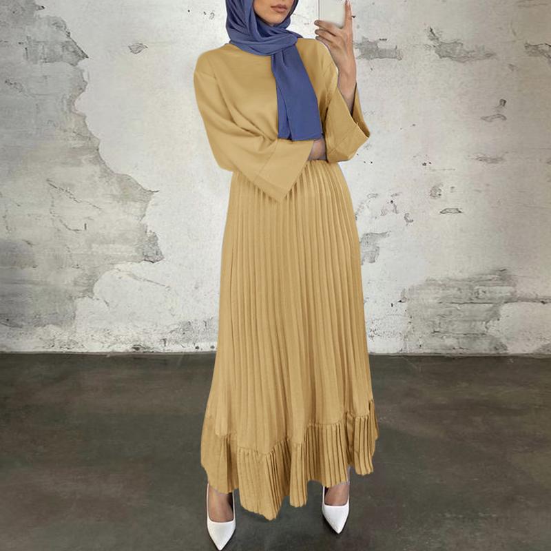 

ZANZEA Женское повседневное платье с круглым вырезом и длинным рукавом, свободное, плиссированное 4XL хаки