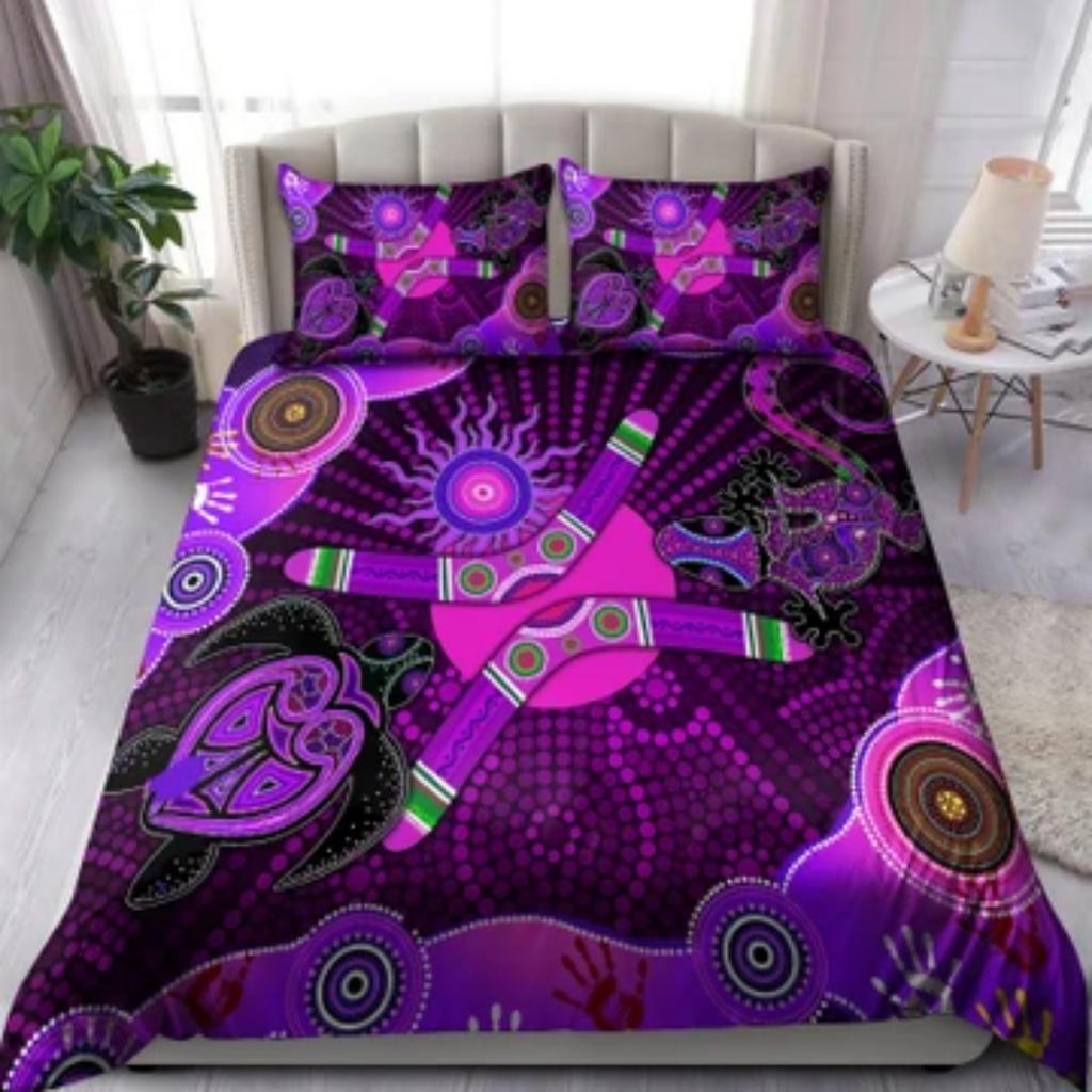 Duvet Cover Set Aboriginal Bedding Set, Australia Kangaroo Running Lizard Art Bedding Cover