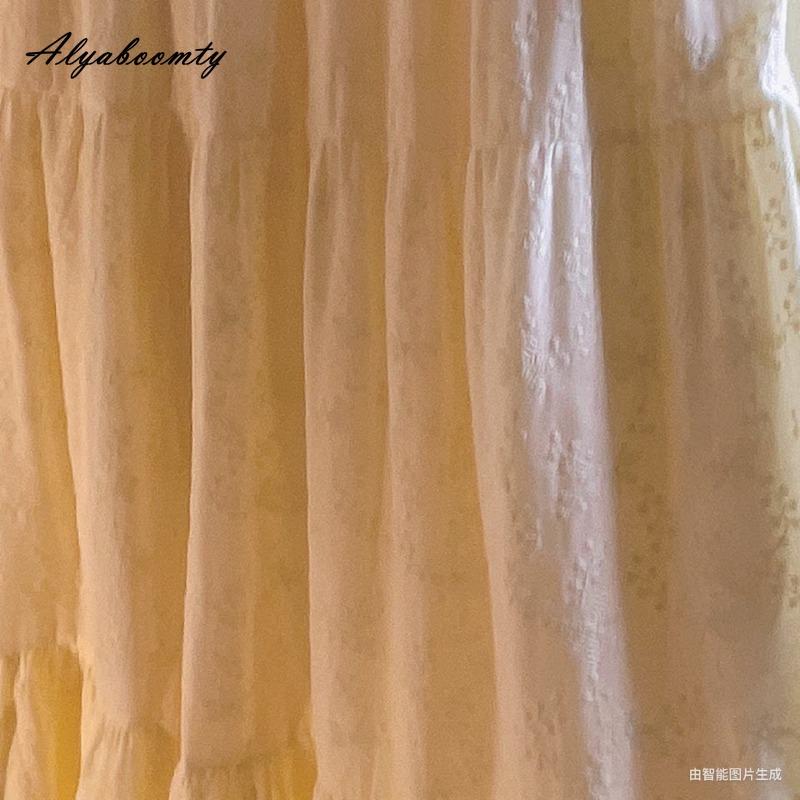 Japanese Mori Girl Spring Summer Women Sweet Skirt High Waist Light Yellow Embroidery Floral Skirt Soft Cotton Elegant Ladies' Skirt