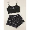 Summer Sleepwear for Women Pajamas Set Star Moon Printed Sleeveless Sling Crop Tops and Shorts Set Homewear Loungewear Pijama