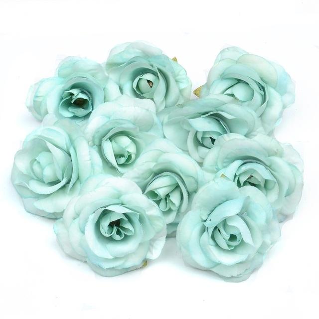 10pcs 4 .5cm Mini Artificial Silk Rose Flower Heads For Home Wedding Decoration Wreath Gift Box Craft Scrapbook Fake Flowers