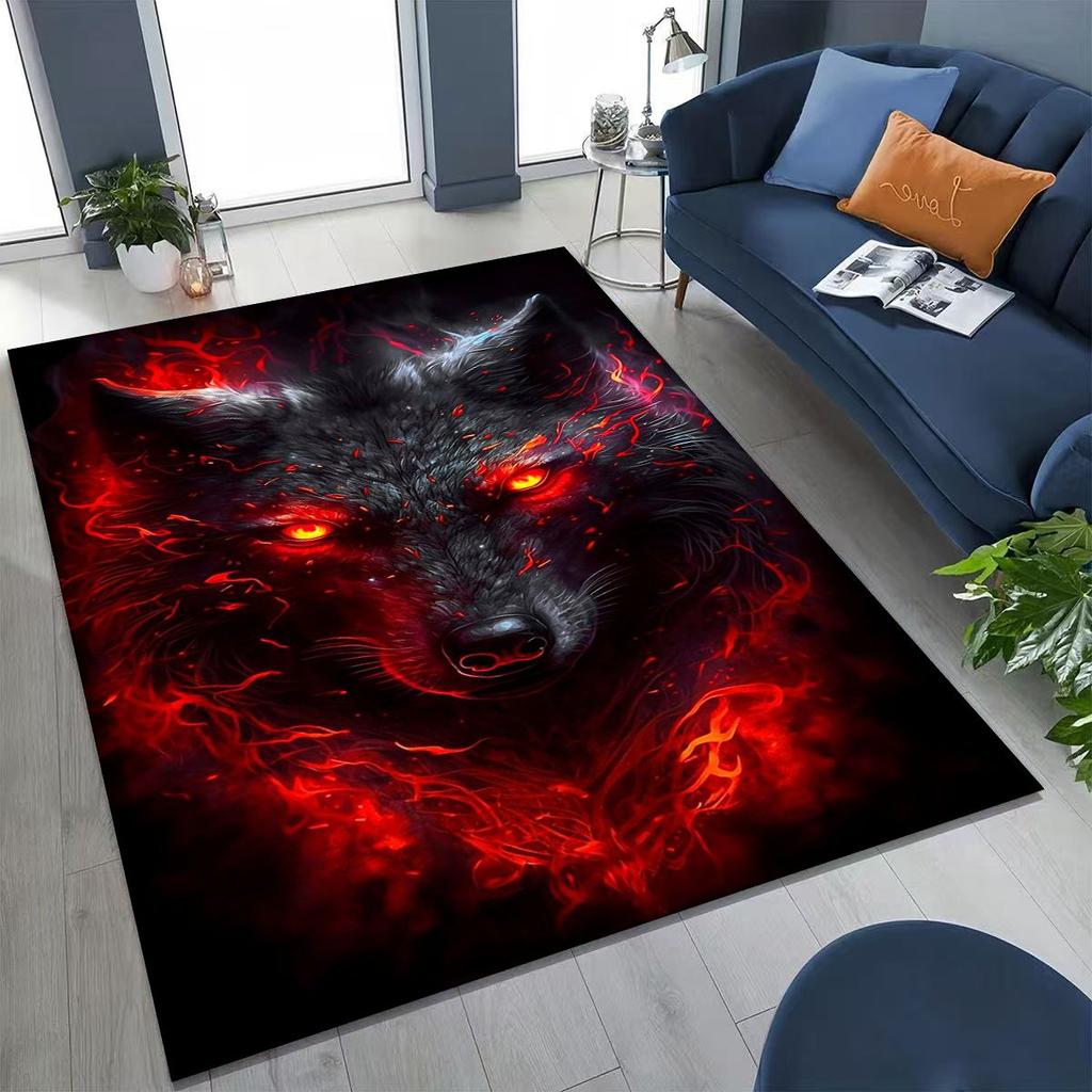 Norse Mythology Fenrir Wolf Beast Cartoon Rug for Bedroom Living Room Sofa Home Doormat Decor, Large Kid Play Non-slip Floor Mat