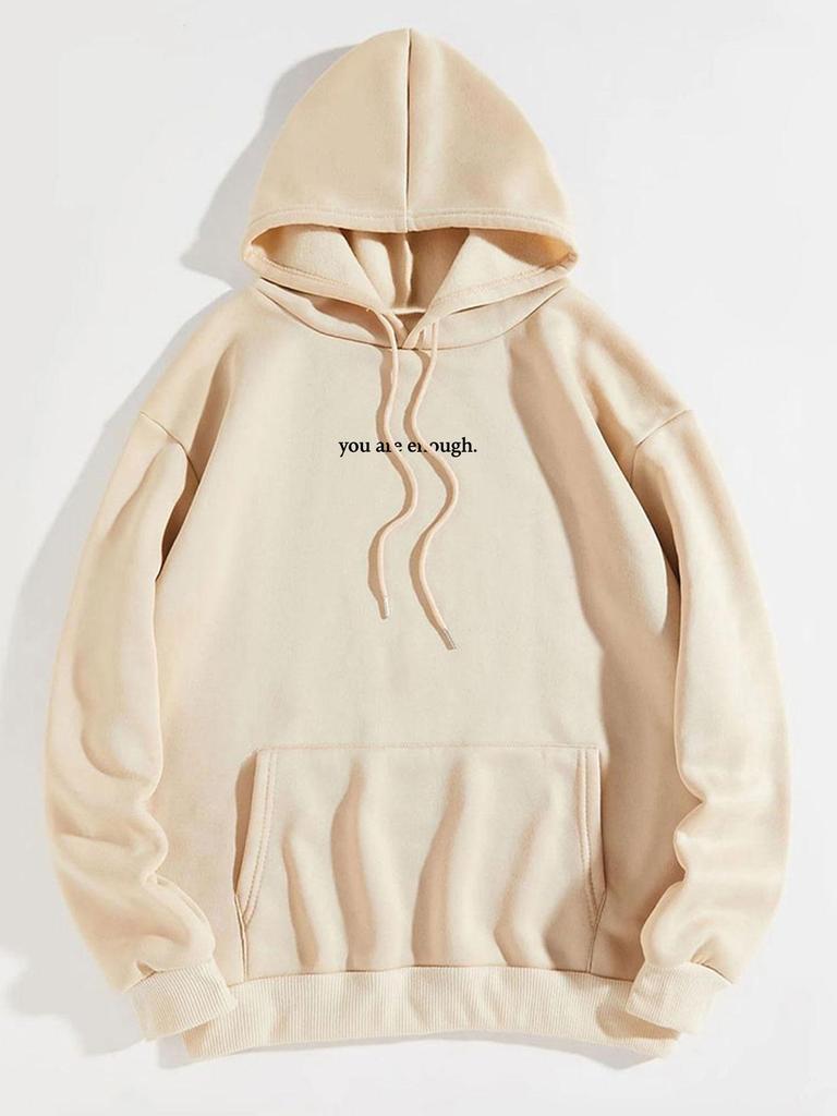Damen Fleecegefüttertes Kapuzensweatshirt mit Buchstabenaufdruck, Unifarben, Kordelzug, Europäische Größe