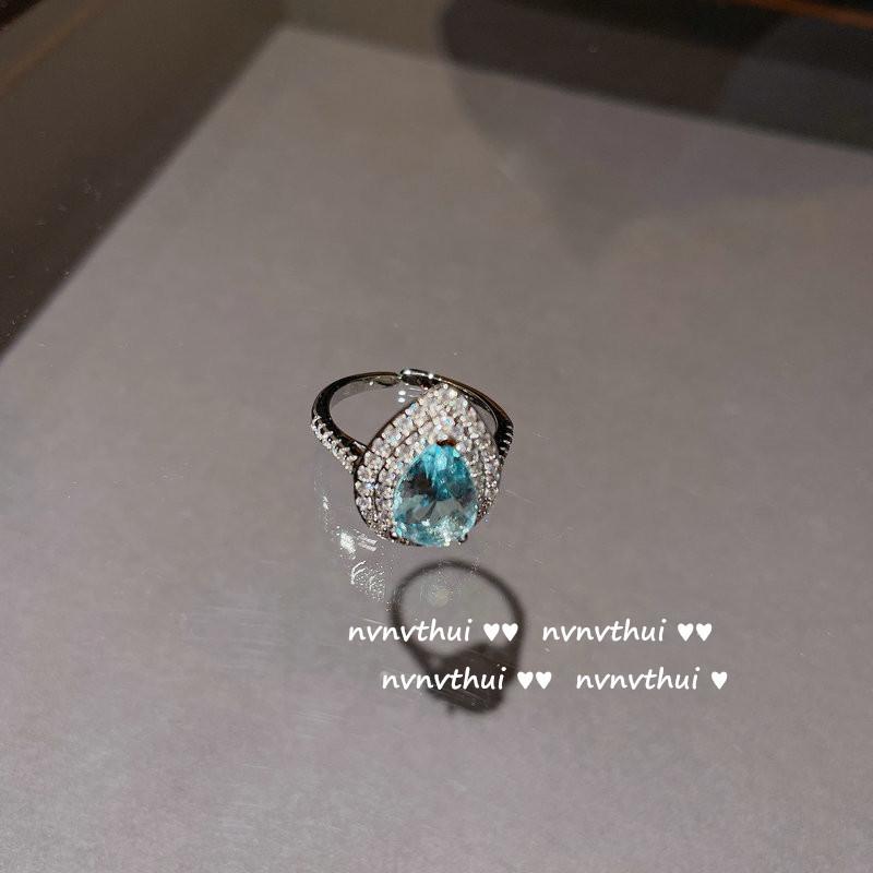 Bright Jewelry Aquamarine Necklace Plated 18K Gold Eight Hearts Eight Arrows Water Drops Zircon Flash Diamond Neck Chain Ring Pendant