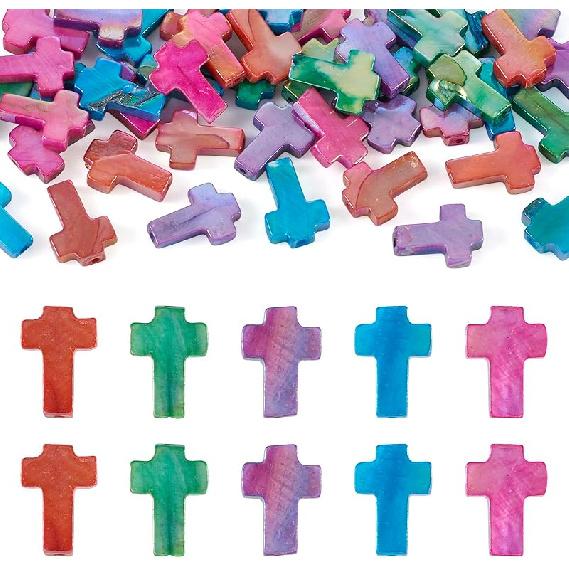 30 Pcs Gemstone Cross Beads Small Cross Crystal Stone Beads Turquoise Cross Beads Small Cross Crucifix Charms for Easter Holiday Bracelet Necklace
