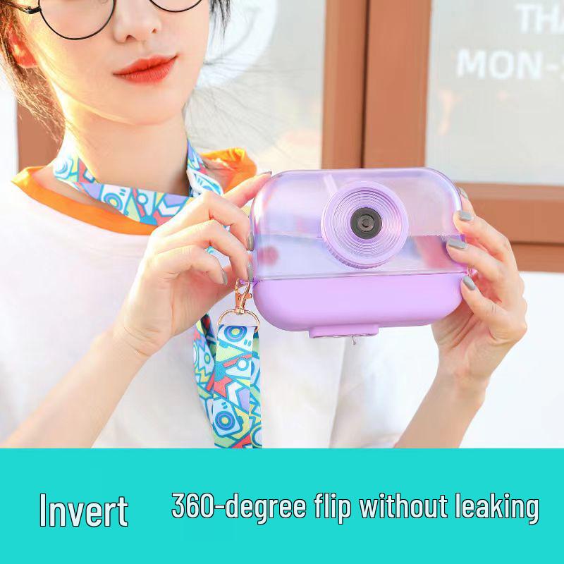 Creative Kids' Camera Straw Cup: Portable, Cute, Outdoor Juice & Water Bottle with Strap