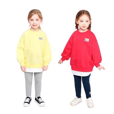 Korean Design Kids Casual Outfit Set Cotton Layered Top Pants Girls Clothes