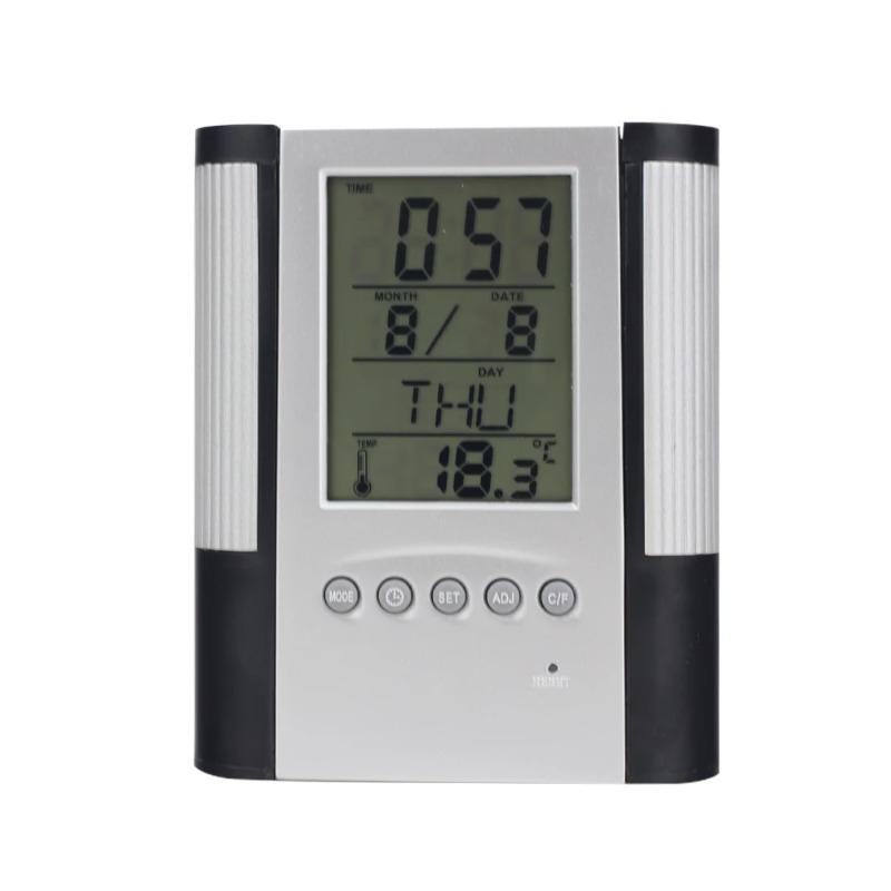 

Perpetual Calendar Pen Holder Anti Slip Base Date Time Display Temperature Detection Desktop Storage Decorative Clock Pen Hol Practical Use