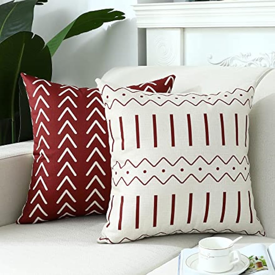 Kissenhülle 45x45 cm quadratisch rot geometrisch modern dekorative Kissenhülle für Kissen Wohnzimmer Sofa Heimdeko