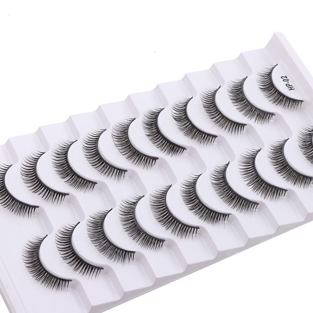 10 Pairs Natural Long 3D Mink Eyelashes Black Stem Fake Lashes False Eyelashes  Eyelash Extension