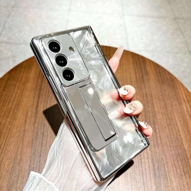 Transparent Electroplated PC Case Galaxy Z Fold8 Ultra Shockproof Magnetic Stand Cover In Star Feather