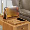 Geometric Wooden Book Stand with Beverage Holder Phone Slot Triangular Wood Desk Organiser for Kitchen Office Classroom