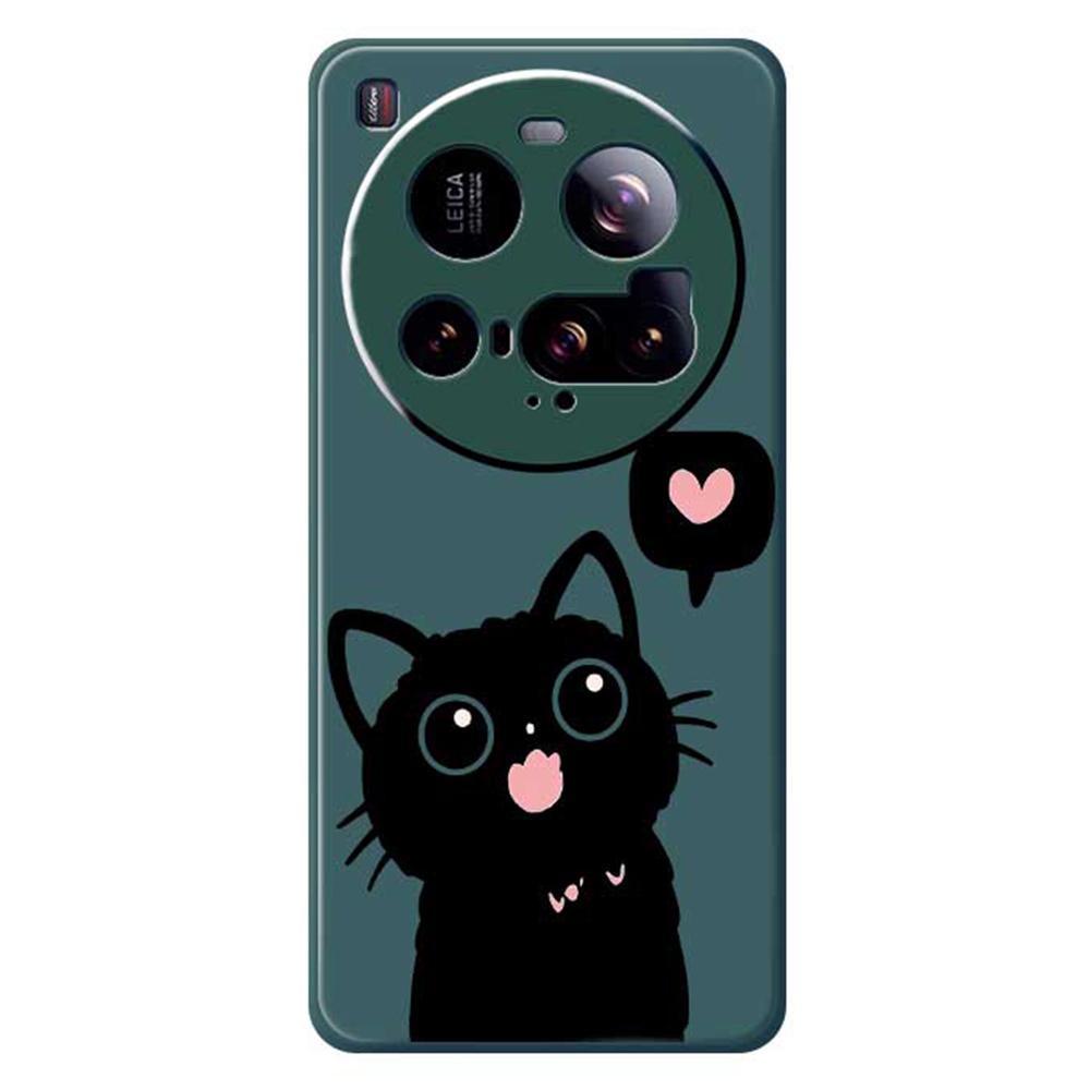 For Xiaomi 15 Ultra Case Love Black Cat Pattern Printing Straight Edge TPU Phone Back Cover