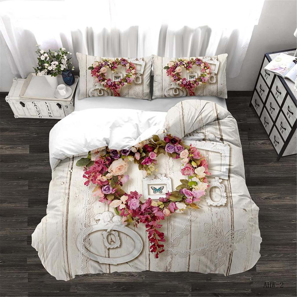 Romance Love Roses Duvet Cover Set Comforte Printed Cartoon Twin Size Bedding Sets Christmas Gifts 3-piece