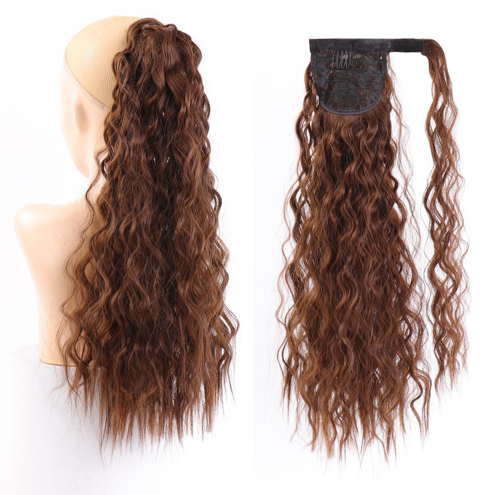 

Длинные вьющиеся синтетические заколки для хвоста на липучке в хвосте, накладные волосы, хвостик, шиньон с заколками для наращивания волос