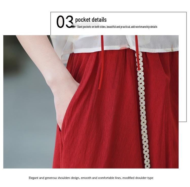 Retro-Print Chiffon Tang-Anzug & Hanfu Weitbein-Hosen-Set für Damen – Frühjahr/Sommer-Kollektion