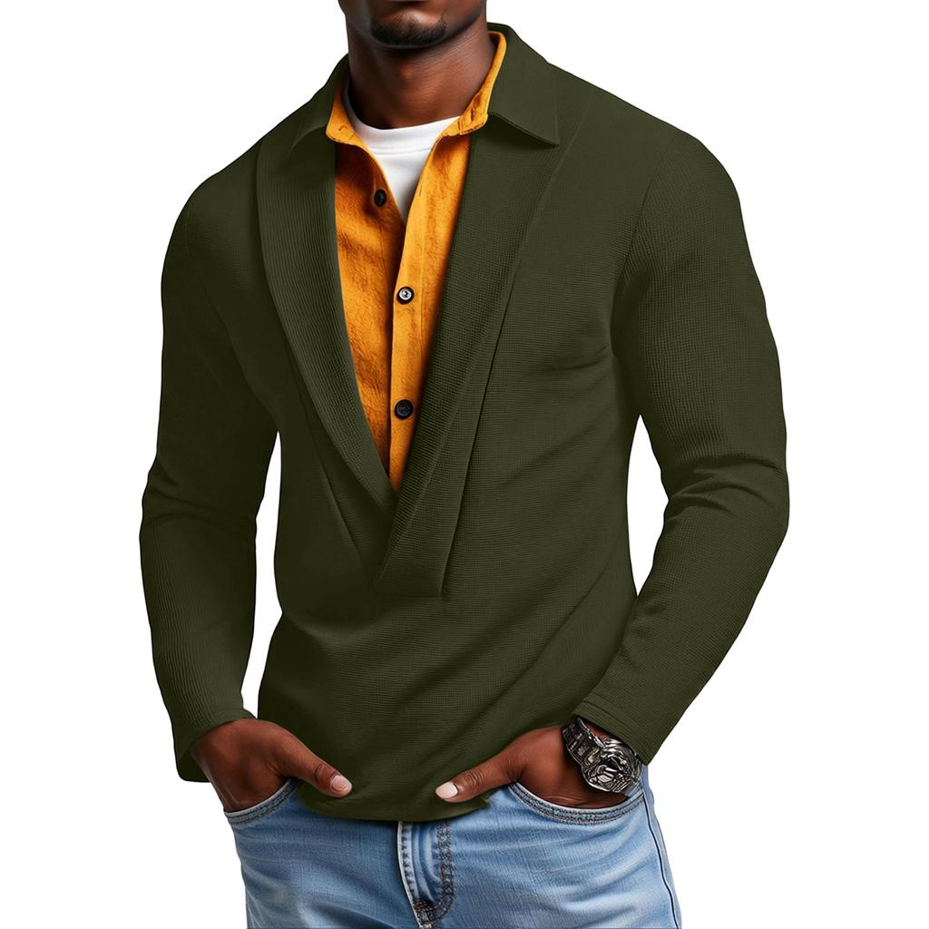 Men's  Leisure  Fashion  Flip  Collar  Button  Long  Sleeves  Upper  Garment