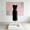 Elegant Black Sleeveless Knit Dress With High Waist For Office And Casual Wear
