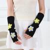 1 Pair Sleeves for Women Y2k Accessories Sweet Pink Flower Half Finger Arm Warmers Preppy Style Winter Knit Fingerless Gloves
