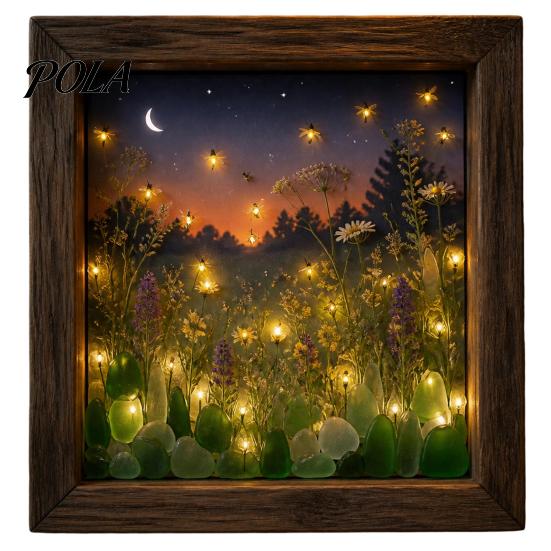 Soft Non-dazzling Night Light LED Photo Frame, Up Picture Wooden with 3D Surround Wall Decor Scenic Art Print, Ambient Lighting for Bedroom