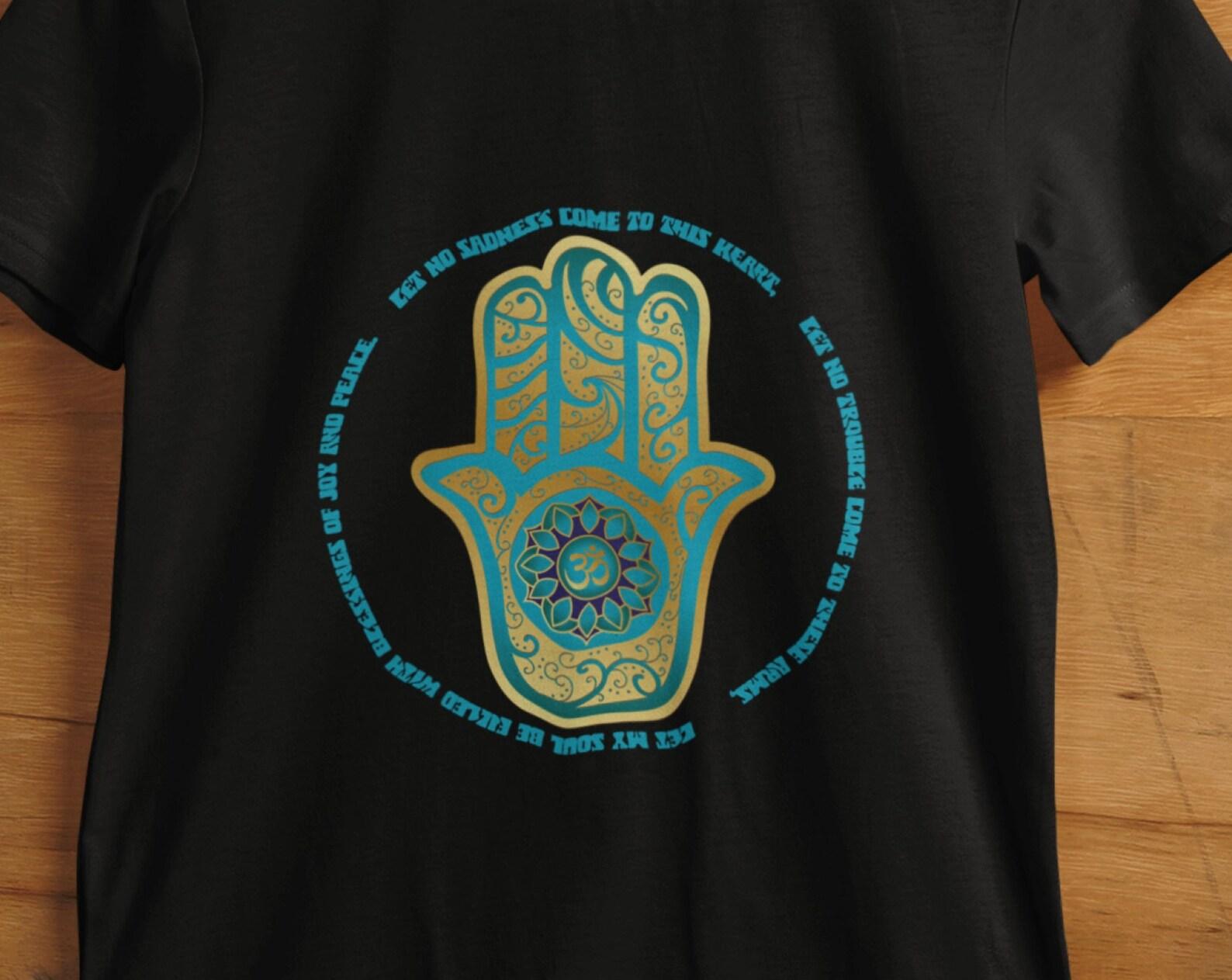 Hamsa Hand T-Shirt: Gold & Blue Fatima Blessing Tee 4XL