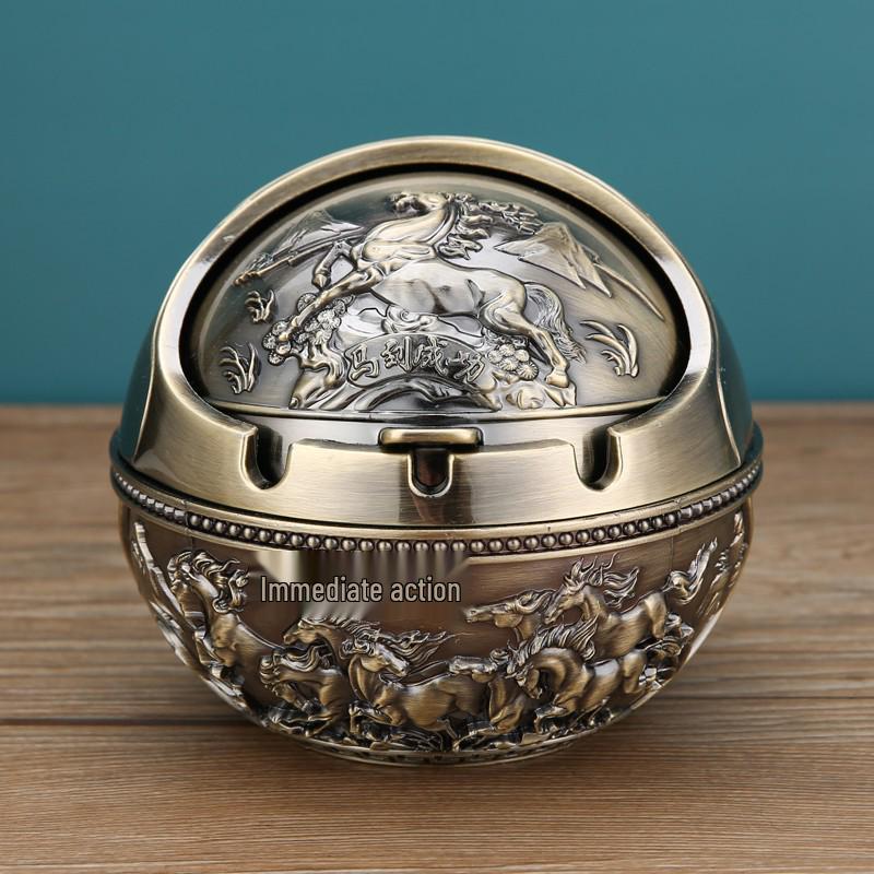 European Style Ashtray with Lid: Trendy, Drop-Proof, Anti-Fly Ash, Odor-Resistant, Luxury Living Room Decor.
