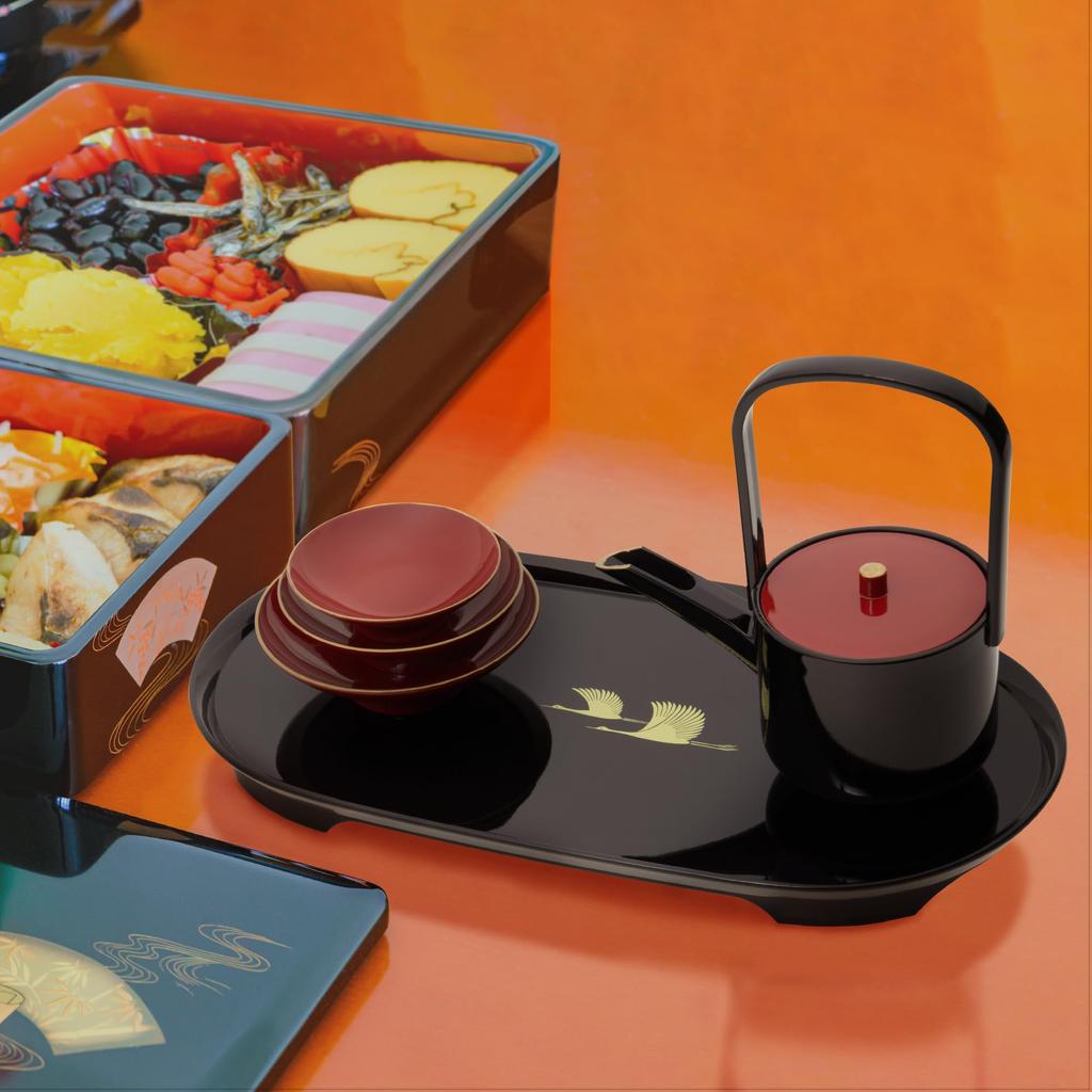 Yamanaka Lacquerware Toso Ware Crane Auspicious Sake Cup Choshi Toso Stand Set Yamanaka Lacquer Ware Traditional Craft Made In Japan New Year