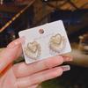 S925 Silver French Retro Heart Pearl Stud Earrings for Women