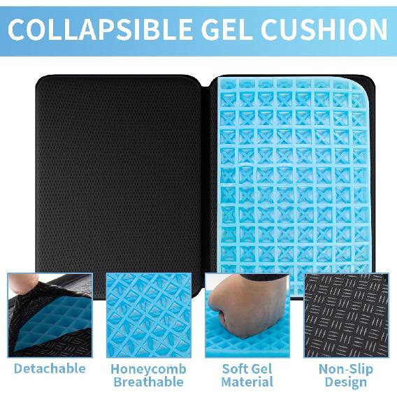 Portable Gel Seat Cushion,15.7'' x 10.6''Foldable Breathable Travel Thick Gel Seat Cushion for Office Chair, Car Seat, Wheelchair,Relief Long
