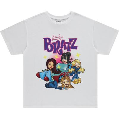 Bratz Ladies Original Dolls Shirt - Yasmin, Cloe, Jade, and Sasha 1990's Vintage Throwback Graphic T-Shirt, White Tee, Medium