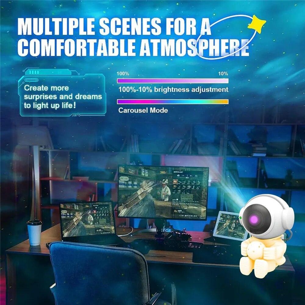 2024 Latest Astronaut Projection Light Galaxy Projector Upgrade Starlight Nebula Desktop Decoration Light Atmospheric Light Moon