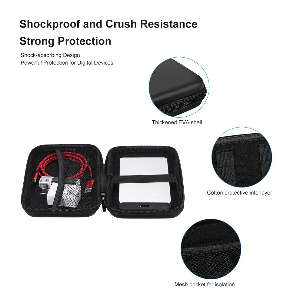 2.5 Inch   Carrying Case,   Resistant EVA Hard  ive Case with Elastic   Strap and Mesh  , for 2.5 Inch Hard Drive