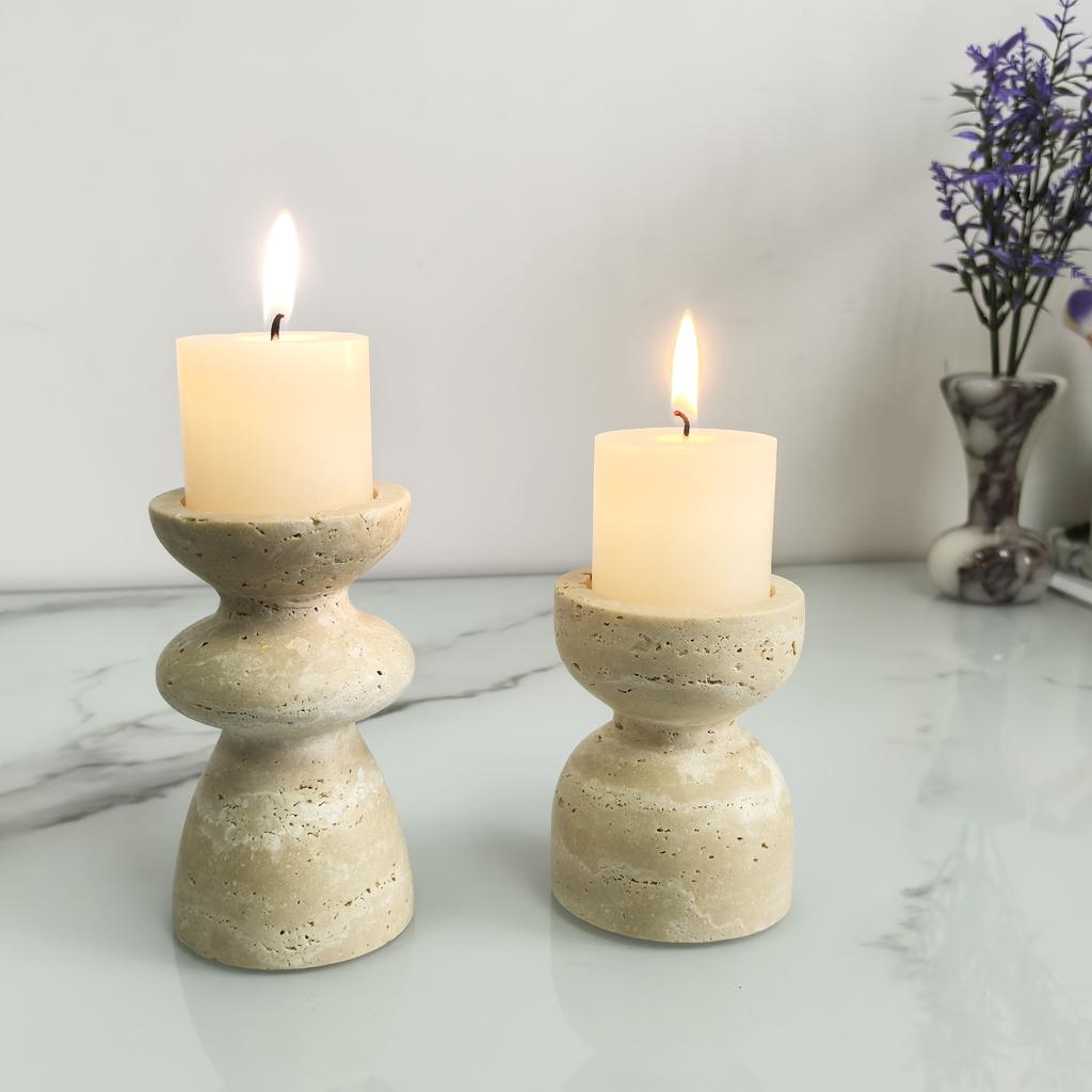 Beiger Travertin Naturstein Handgefertigt Langlebiger Kerzenhalter für Zuhause Hochzeit Osterparty Weihnachtsdekoration Marmor Kerzenglas