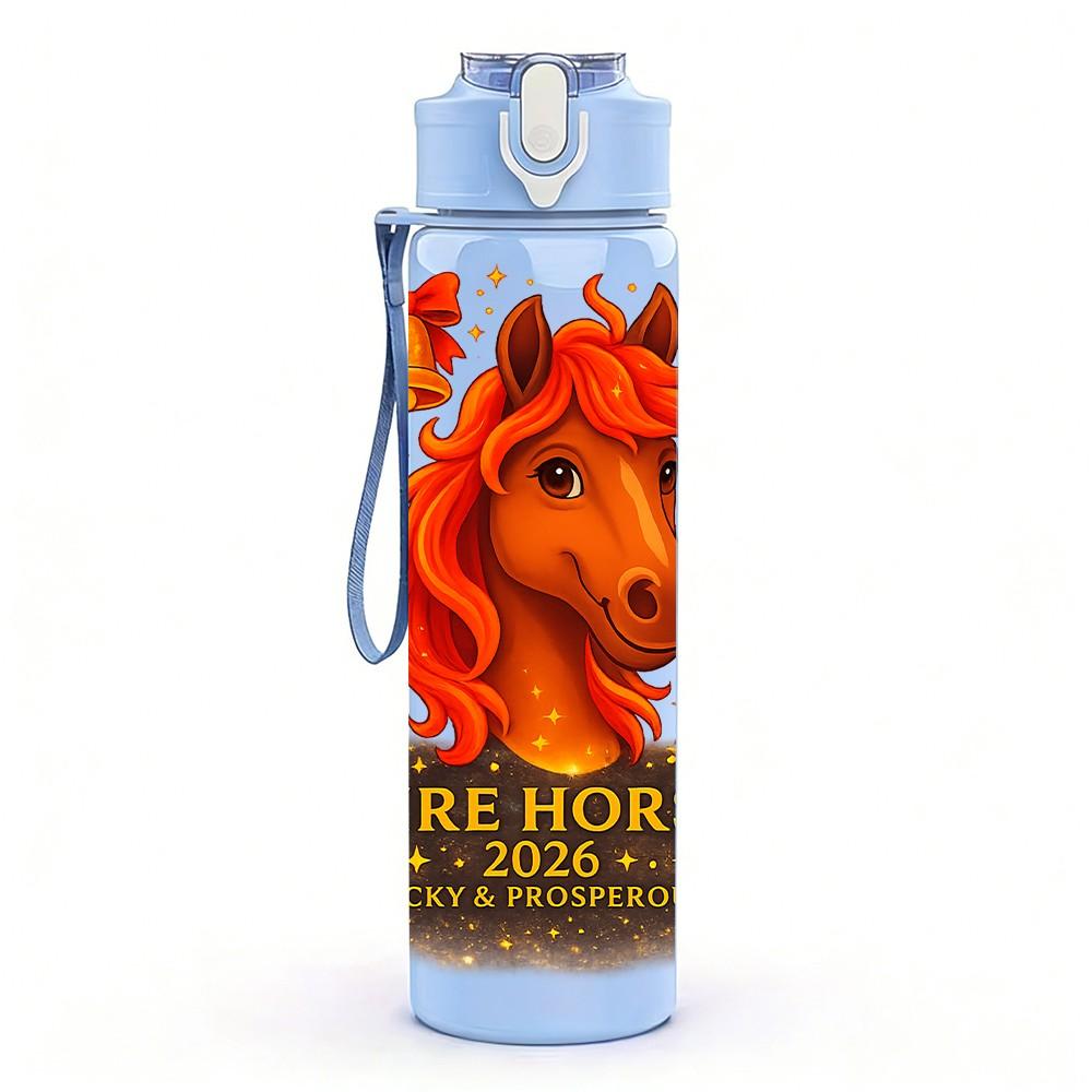 1PC Folk Style Horse Floral Wreath Print 750ml Color Plastic Sports Water Bottle Leakproof Flip Straw Lid Suitable for Sports Office Home Use