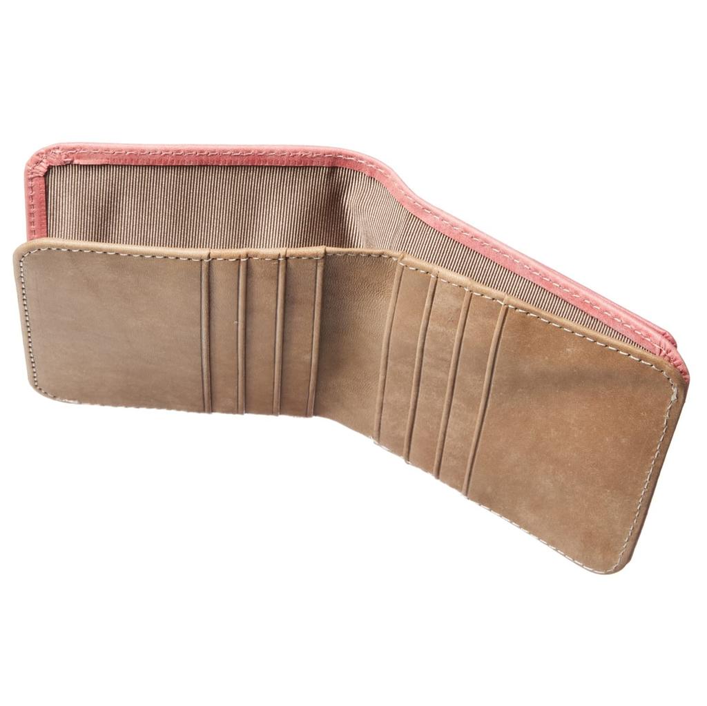 Italian IL PONTE cowhide leather ladies bi-fold mini wallet (Pink/Beige)