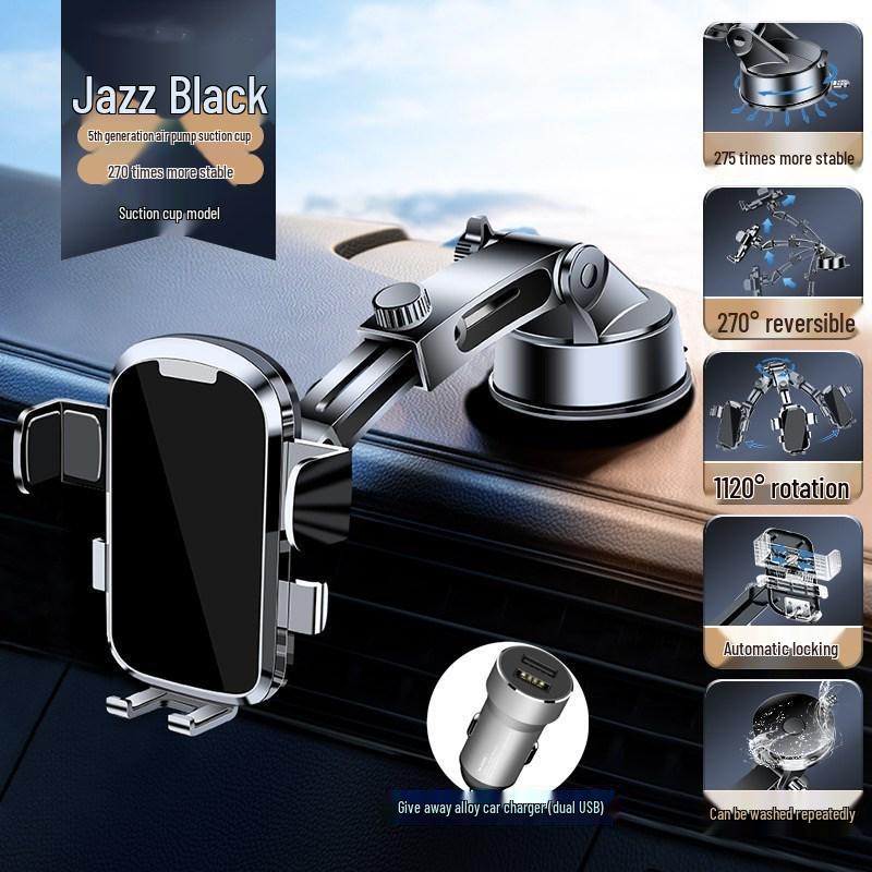 2024 Black Tech Suction Cup Car Phone Holder with Air Vent Support for Navigation