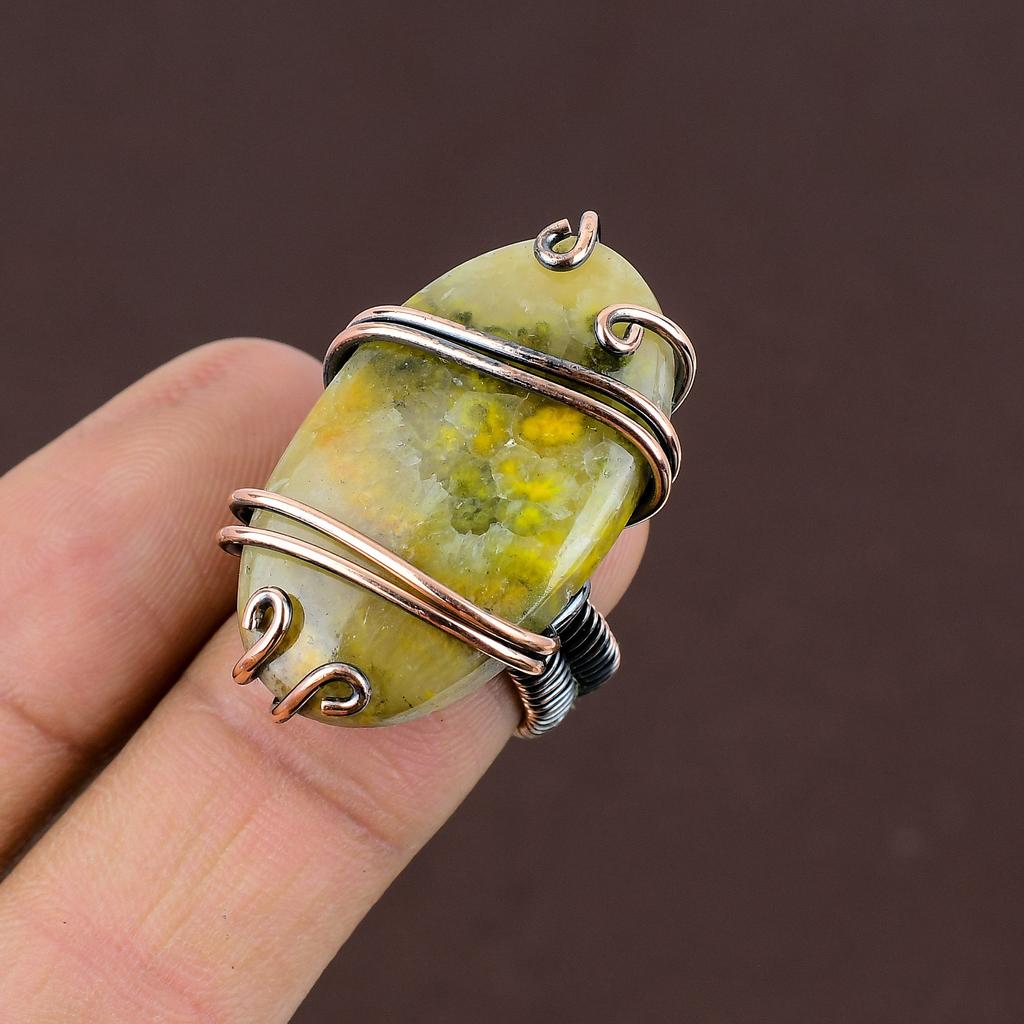 Natural BumbleBee Jasper Gemstone Handmade Copper Wire Wrap Ring Size 5 b7D60