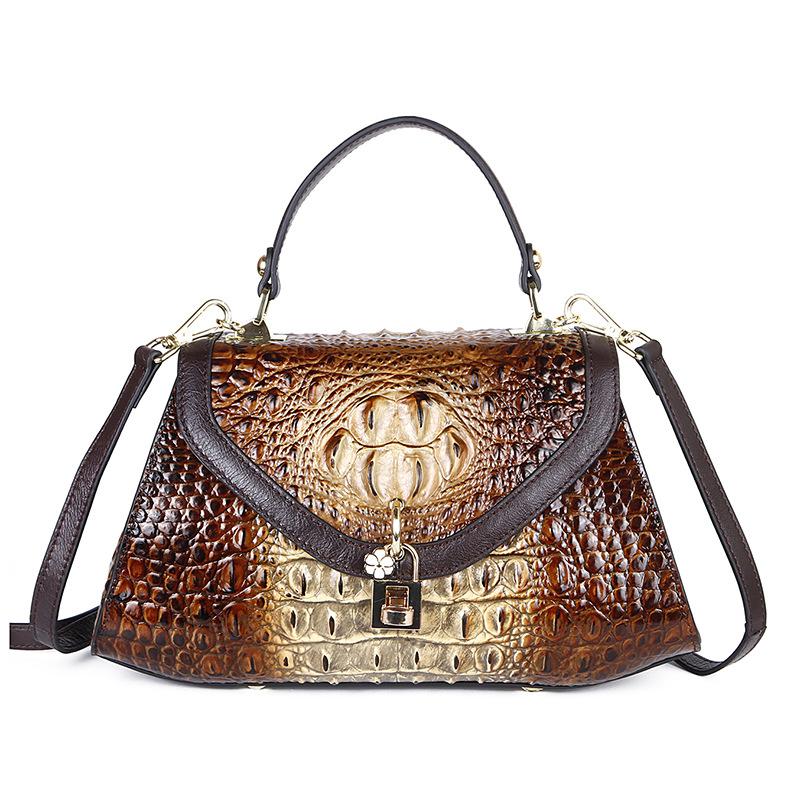 Johnature Retro Alligator Pattern Genuine Leather Women Handbags Leisure Cowhide Large Capacity Shoulder&crossbody Bags