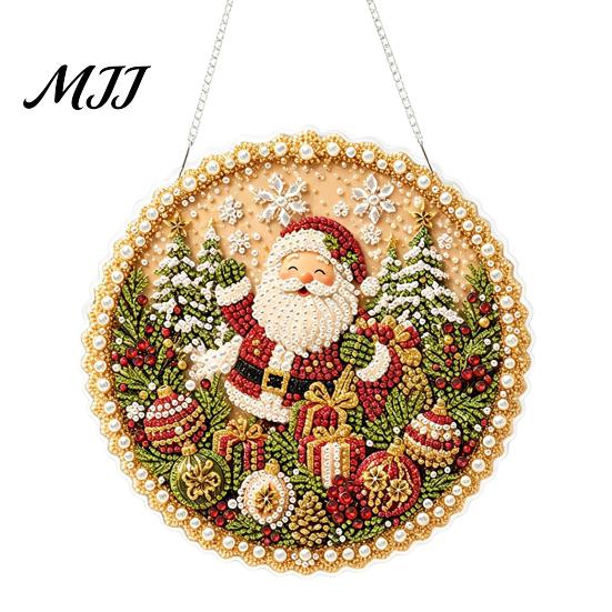 Strass Malerei Sonnenfänger Set Weihnachtskit, DIY Kunst mit Kunstperlen für Erwachsene Bastelbedarf für Anfänger, Acryl Weihnachten Schmuck Bastelmaterial