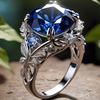 An Elegant and Luxurious Princess-cut Cubic Zirconia Stone Ring with a Leaf Design, a Fairy Wedding Ring for Women, a Delicate Accessory for Everyday