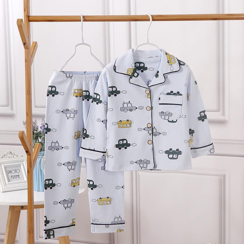 2026 Children's Cotton Spring/Autumn Casual Pajama Set - Open Front, Two-Piece for Older Kids