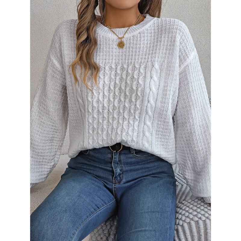 Women's Autumn and Winter Casual Solid Color Twist Lantern Sleeve Sweater
