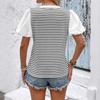 Women's Puff Sleeve V Neck Shirt Summer Fashion Striped Casual Loose Fit Short Sleeve Tops for Women
