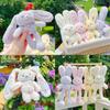 Cartoon Rabbit Plush Keyring With Flower Print For Gift And Collection Use