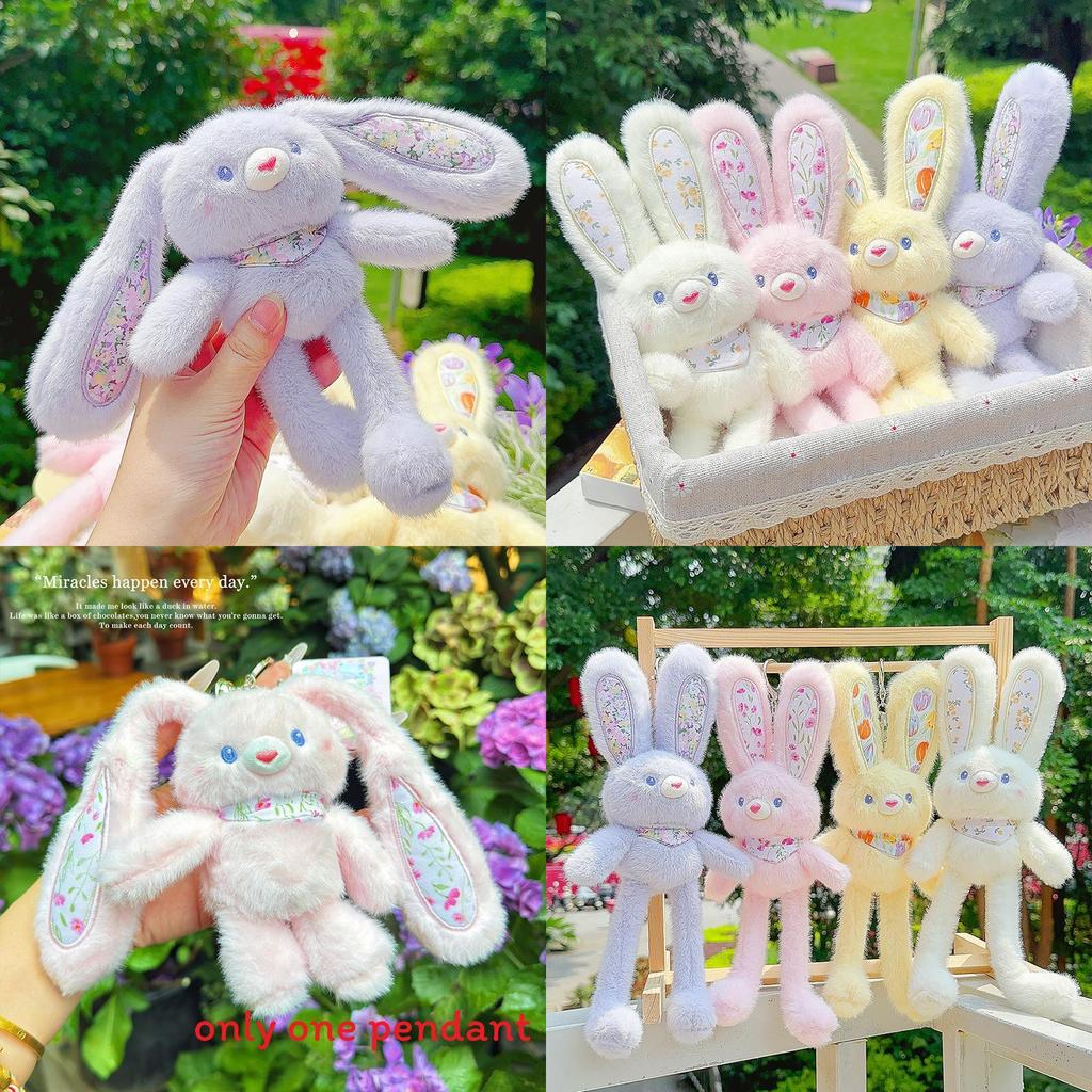 Cartoon Rabbit Plush Keyring With Flower Print For Gift And Collection Use